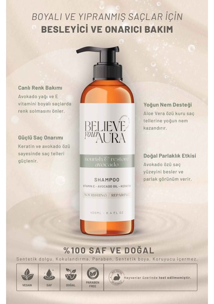 Avokado Yağı Şampuanı - E Vitamini Keratin %100 Doğal Besleyici Onarıcı Saç Bakım Şampuanı - 400 ml fiyatları
