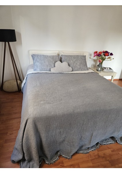 Mia Home & Baby 4 Kat Müslin Tek Kişilik Gri/Ekru 175x240 cm Yatak Örtüsü - Pike fiyatları