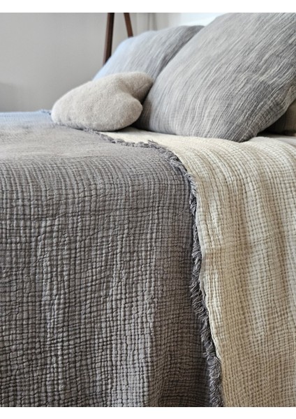 Mia Home & Baby 4 Kat Müslin Tek Kişilik Gri/Ekru 175x240 cm Yatak Örtüsü - Pike fırsatları