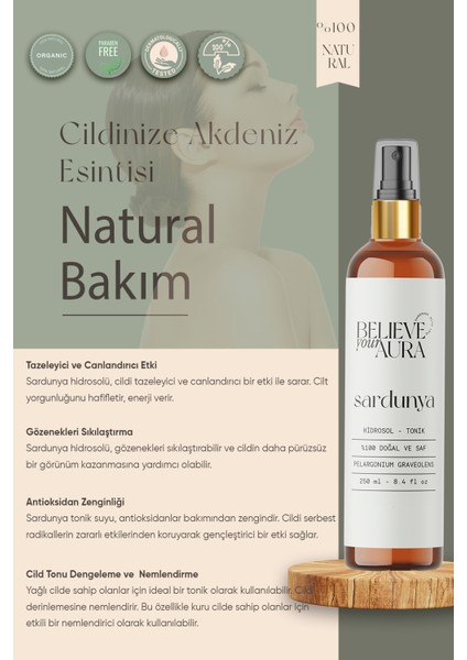 Sardunya (Itır) Suyu %100 Saf ve Doğal Nemlendirici Yenileyici Anti- Aging Hidrosol - Tonik - 250 ml fiyatları