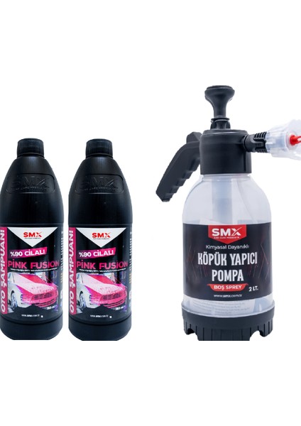 %90 Cilalı Pink Fusion Oto Şampuanı 750 ml 2ADET ve Köpük Pompası