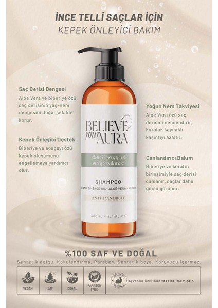 Adaçayı Yağı Şampuanı - D Vitamini Keratin Aloe Vera Kepek Karşıtı Doğal Saç Bakım Şampuanı - 400 ml fiyatları