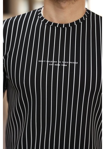 Erkek Dikey Çizgili Ottoman Kumaş Kısa Kollu T-Shirt modelleri