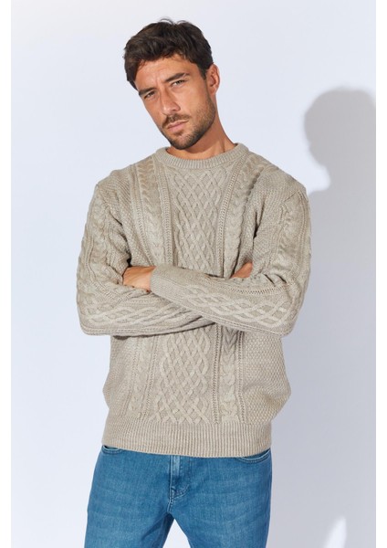 Erkek Vizon Bisiklet Yaka Saç Örgü Triko