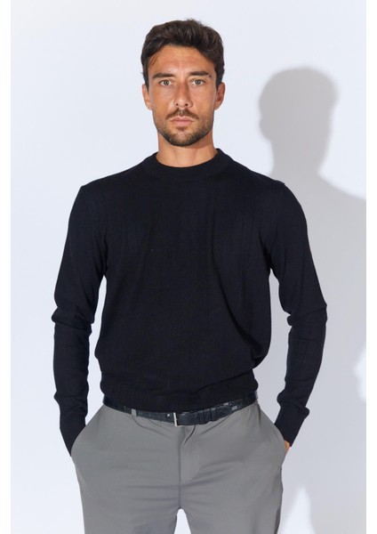 Erkek Siyah Bisiklet Yaka Corspan Kazak