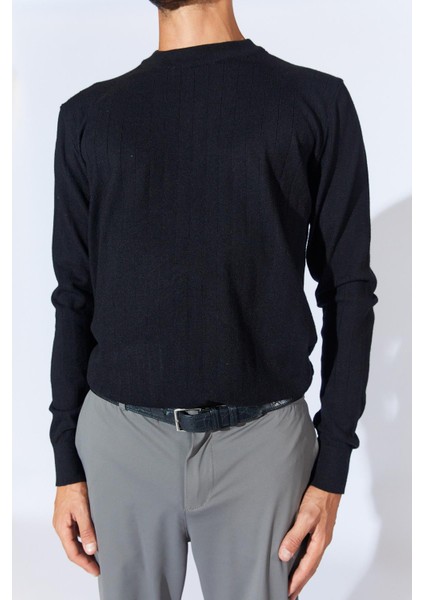 Erkek Siyah Bisiklet Yaka Corspan Kazak indirimleri