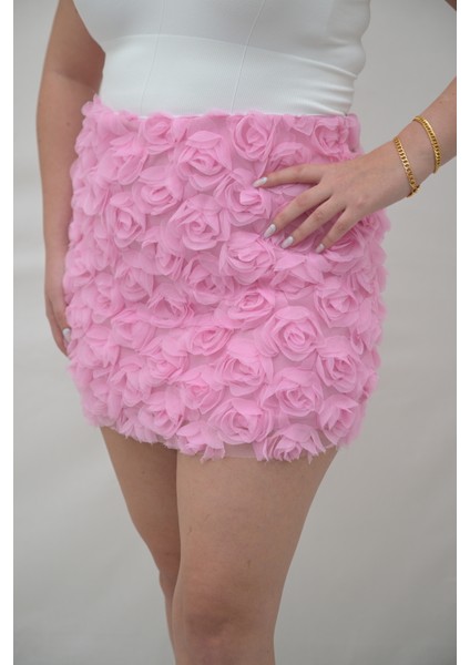 Pembe Kabartma Gül Detaylı Etek fırsatları