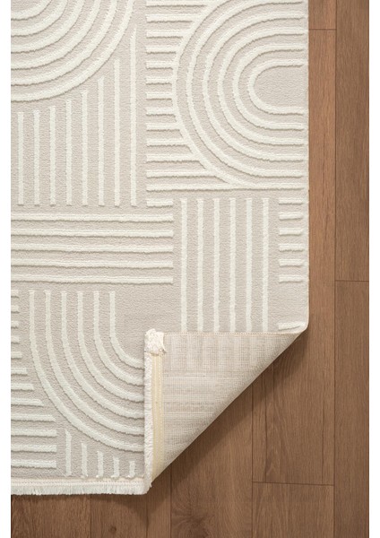 Cotto Motto TT002W Krem Halı Modern Geometrik Çizgili Pamuk Taban Yıkanabilir Salon Mutfak Halısı indirimleri