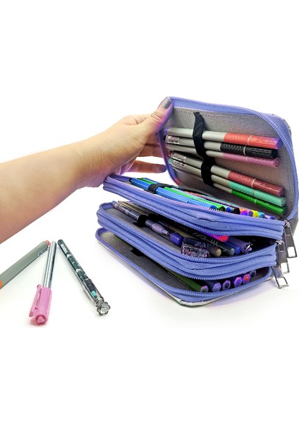 Kalem Kutusu Kelebek Kawai Organizer Kalemkutu Vegan Deri Üç Bölmeli Kalemlik -Mavi fırsatları