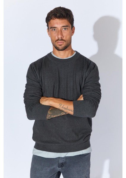 Erkek Antrasit Bisiklet Yaka Corspan Kazak