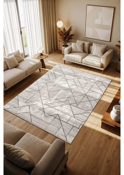 Cotto Motto TT005A Krem Halı Modern Dekoratif Çizgili Pamuk Taban Yıkanabilir Salon Mutfak Halısı