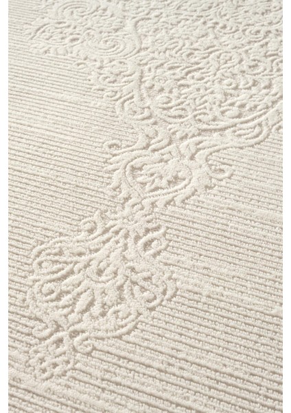 Cotto Motto TT007W Krem Halı Klasik Çerçeveli Desen Pamuk Taban Yıkanabilir Salon Mutfak Halısı fırsatları