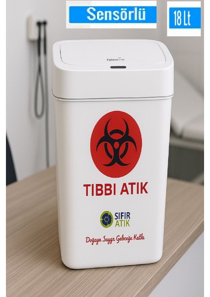 18 Lt Otomatik Sensörlü Tıbbi Atık Kovası 18 Lt Otomatik Sensörlü Tıbbi Atık Kutusu Antibakteriyel