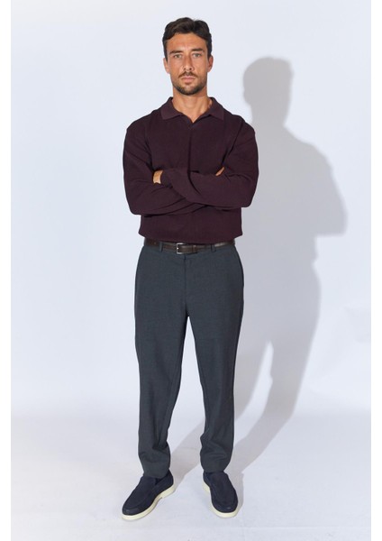 Erkek Bordo Ayaklı V Yaka Fitilli Basic Triko modelleri