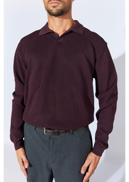 Erkek Bordo Ayaklı V Yaka Fitilli Basic Triko indirimleri