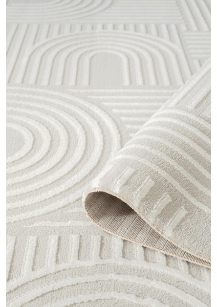 Cotto Motto TT002W Krem Halı Modern Geometrik Çizgili Pamuk Taban Yıkanabilir Salon Mutfak Halısı modelleri