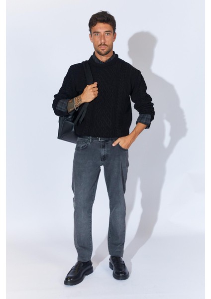 Erkek Siyah Bisiklet Yaka Saç Örgü Triko fırsatları