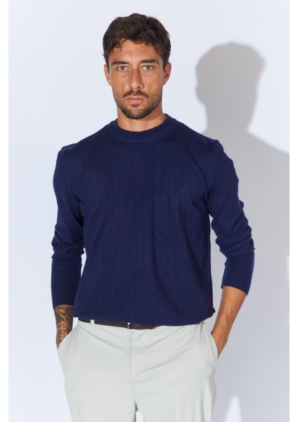 Erkek Lacivert Bisiklet Yaka Corspan Kazak