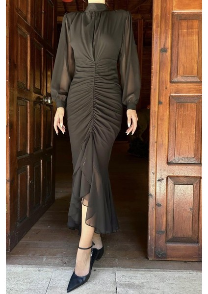 Siyah Önü Büzgülü Şifon Elbise modelleri