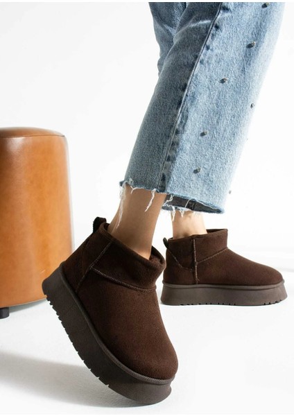Kadın Yüksek Taban Rahat Içi Kürklü Süet Yarım Bot