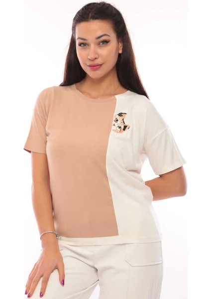 Kadın Bisiklet Yaka Kısa Kol Bluz 3049 Camel fiyatları