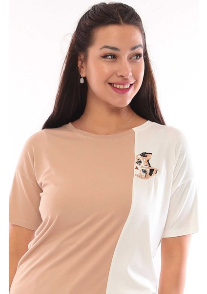 Kadın Bisiklet Yaka Kısa Kol Bluz 3049 Camel modelleri