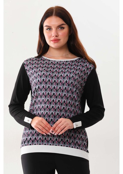Kadın Kol Düğme Detaylı Uzun Kol Bluz 23542 Siyah