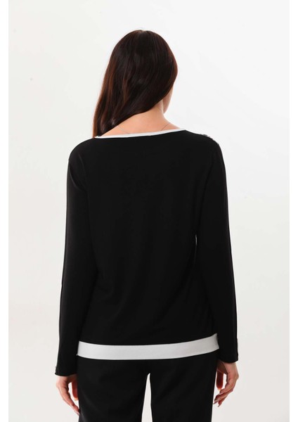 Kadın Kol Düğme Detaylı Uzun Kol Bluz 23542 Siyah fırsatları
