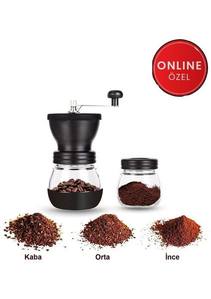Cam ve Seramik Gövdeli El Tipi Kahve Değirmeni Kalın ve İnce Ayar Seçenekli Dayanıklı Tasarım
