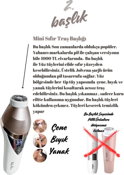 Jolvena Epilatör 7 Başlık 36 Cımbız Islak Kuru Kullanım LED Işıklı Şarjlı 65 dk Hassas Bölge fırsatları