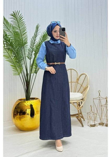 Kadın Kemerli Denim Jile Gömlek Tesettür Takım NMS073
