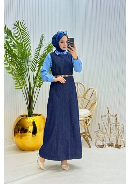 Kadın Kemerli Denim Jile Gömlek Tesettür Takım NMS073 modelleri