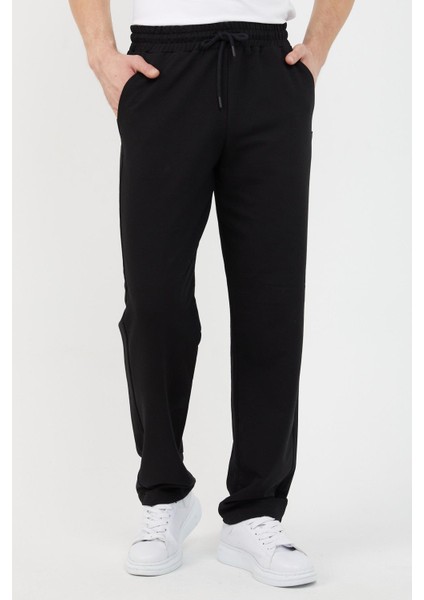 Siyah Relaxed Fit Bisiklet Yaka Sweatshirt Düz Paça Erkek Eşofman Takımı fiyatları