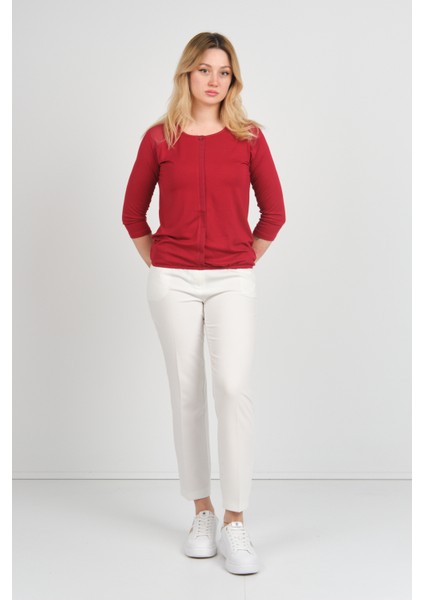 Kadın Omuz ve Kolları Tül Detaylı Beli Lastikli Truvakar Kol Bluz 23321 Bordo fiyatları