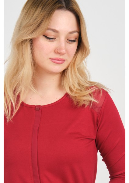 Kadın Omuz ve Kolları Tül Detaylı Beli Lastikli Truvakar Kol Bluz 23321 Bordo modelleri