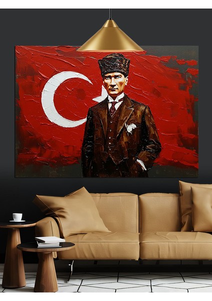 Türk Bayrağı Önünde Atatürk Dekoratif Kanvas - Mdf Ahşap Tablo modelleri