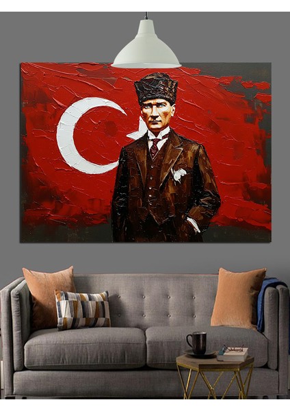 Türk Bayrağı Önünde Atatürk Dekoratif Kanvas - Mdf Ahşap Tablo indirimleri