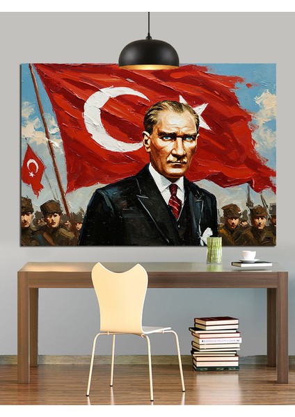 Bayrak Önünde Atatürk Portresi Dekoratif Kanvas - Mdf Ahşap Tablo fiyatları
