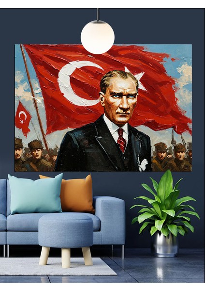 Bayrak Önünde Atatürk Portresi Dekoratif Kanvas - Mdf Ahşap Tablo modelleri