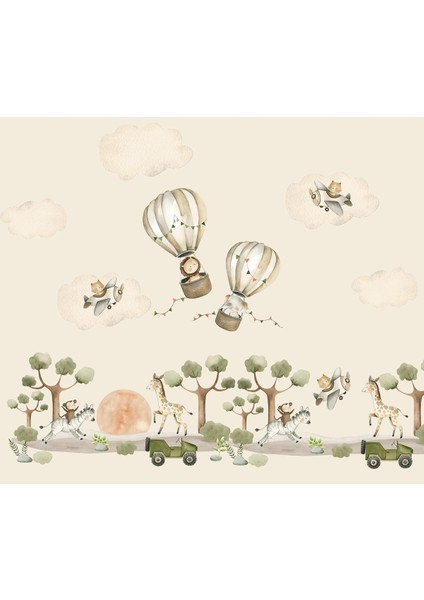 Uçan Balon Desenli Çocuk Odası Duvar Kumaşı -Isı ve Ses Yalıtımlı