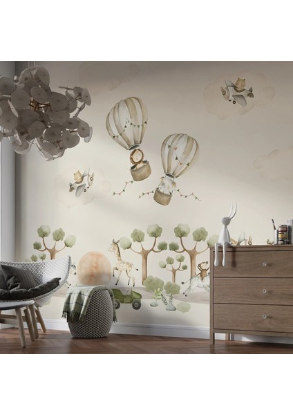 Uçan Balon Desenli Çocuk Odası Duvar Kumaşı -Isı ve Ses Yalıtımlı fırsatları