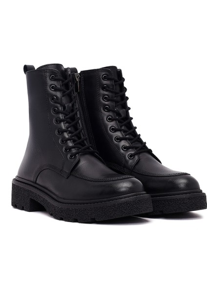 Kadın Siyah Fermuarlı Kalın Tabanlı Deri Postal Bot 25WFD511518 fırsatları