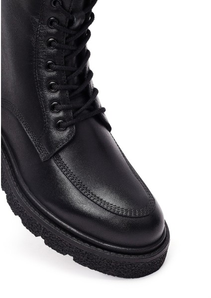 Kadın Siyah Fermuarlı Kalın Tabanlı Deri Postal Bot 25WFD511518