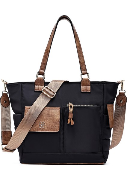 Kadın Siyah Uzun Askılı Kumaş Omuz Çantası 25ABD28136F