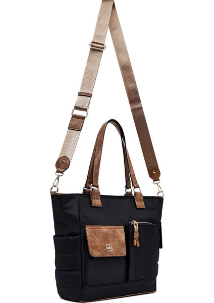 Kadın Siyah Uzun Askılı Kumaş Omuz Çantası 25ABD28136F