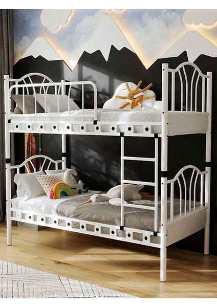 Argimo Bella Genç Çocuk Yatak Odası Metal Ranza ve Karyola 90 x 200 Beyaz