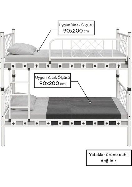 Argimo Bella Genç Çocuk Yatak Odası Metal Ranza ve Karyola 90 x 200 Beyaz fırsatları