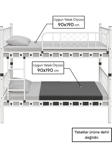 Argimo Bella Genç Çocuk Yatak Odası Metal Ranza ve Karyola 90 x 190 Beyaz indirimleri