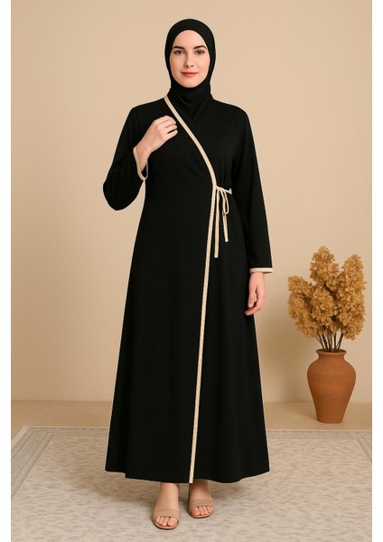 Kadın Kruvaze Yaka Uzun Kollu Yandan Bağlamalı Polyester Namaz Elbisesi Düz Desenli fiyatları