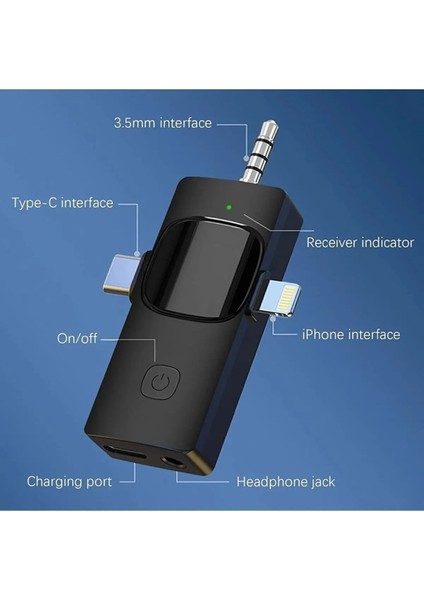 Kablosuz Yaka Mikrofonu iPhone 3.5mm Aux iPhone Type-C Pc Tablet Video Kayıt Vlog USB C Amfi Bağlantılı fiyatları
